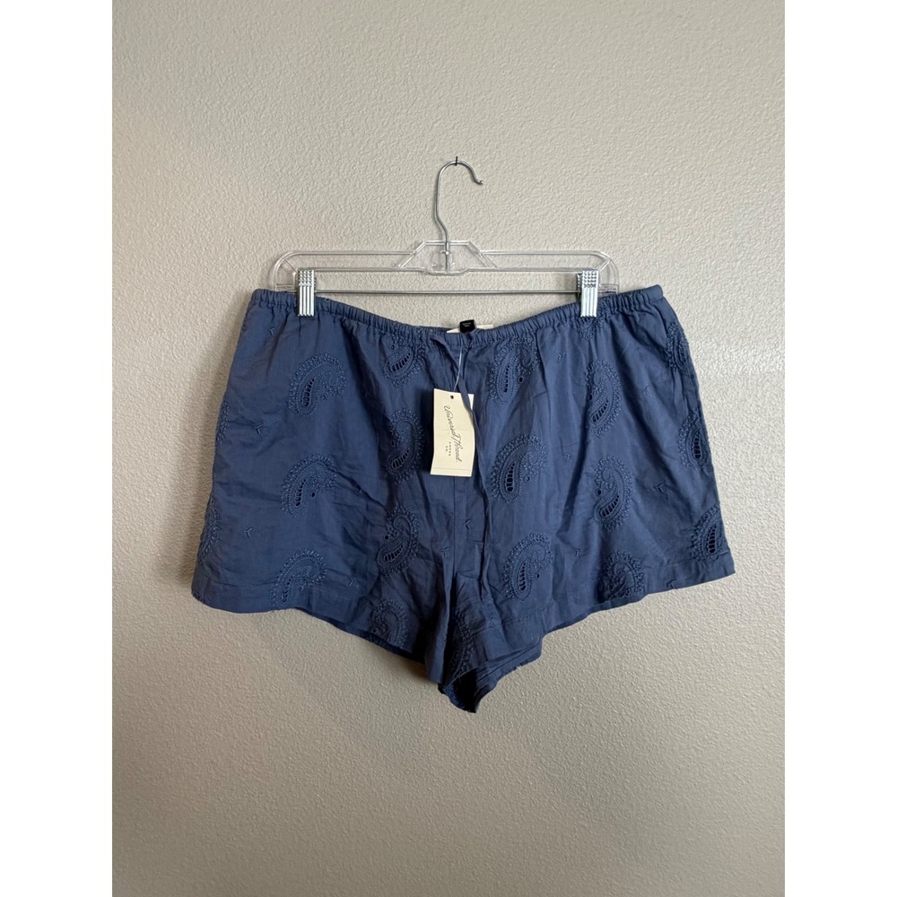 Universal Thread Slate Blue Paisley Eyelet Cotton Shorts L NWT